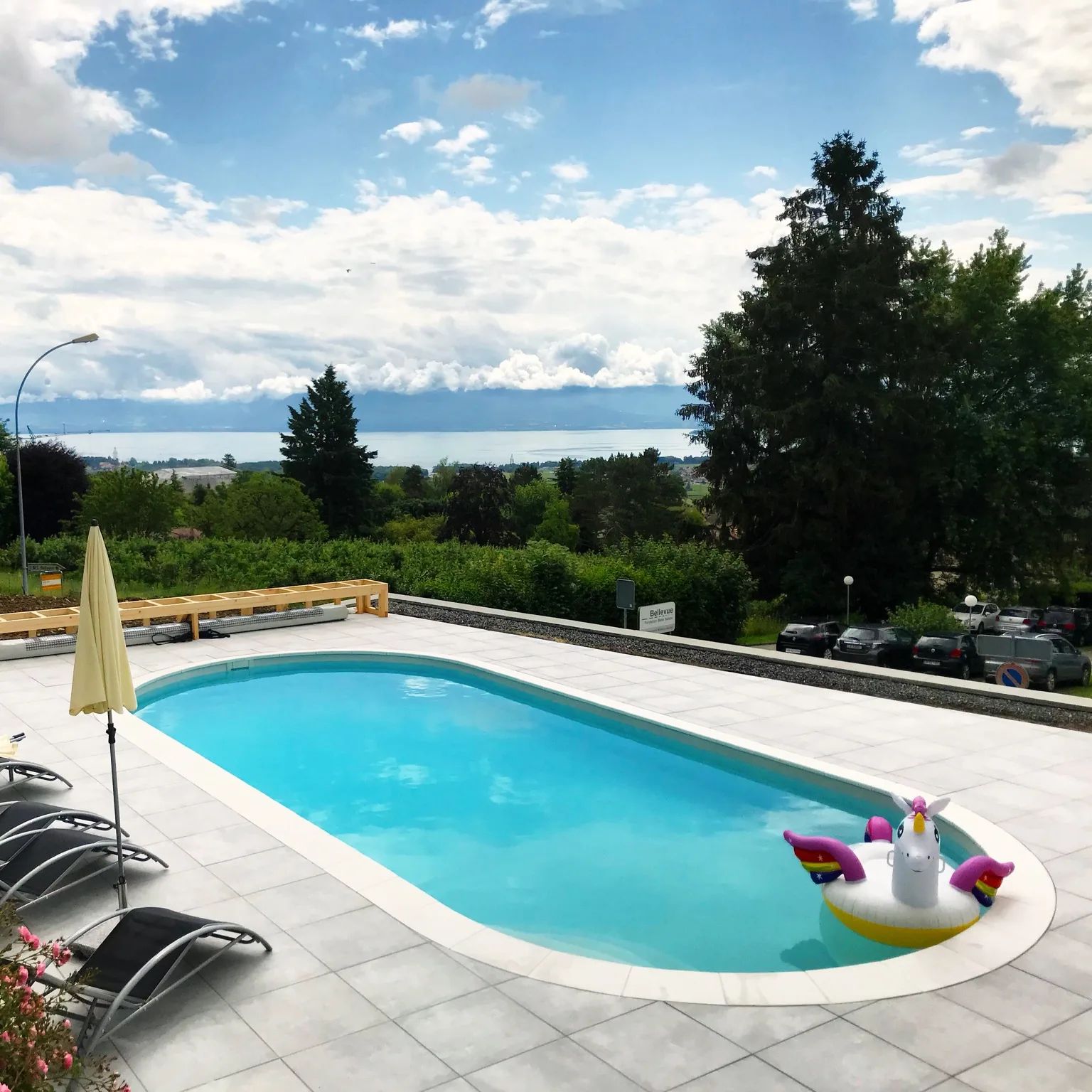 Piscine ovale avec vue sur le lac Léman, réalisation Magicpool