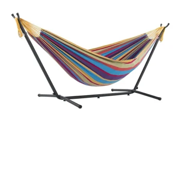 Hamac Brésilien 2 places avec support - violet bleu jaune rouge