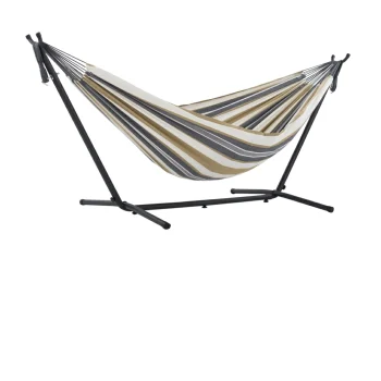 Hamac Brésilien 2 places avec support - marron blanc bleu