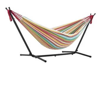 Hamac Brésilien 2 places avec support - rouge vert jaune