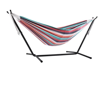 Hamac Brésilien 2 places avec support - rouge noir orange vert