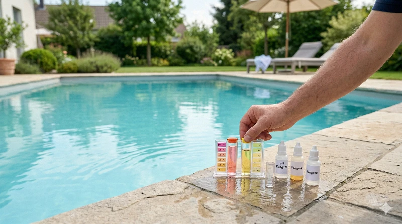 Kontrolle des idealen pH-Werts im Pool fuer stabile und angenehme Wasserqualitaet