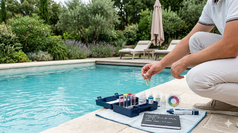 Diagnostic d’odeur de chlore en piscine avec contrôle des paramètres de l’eau