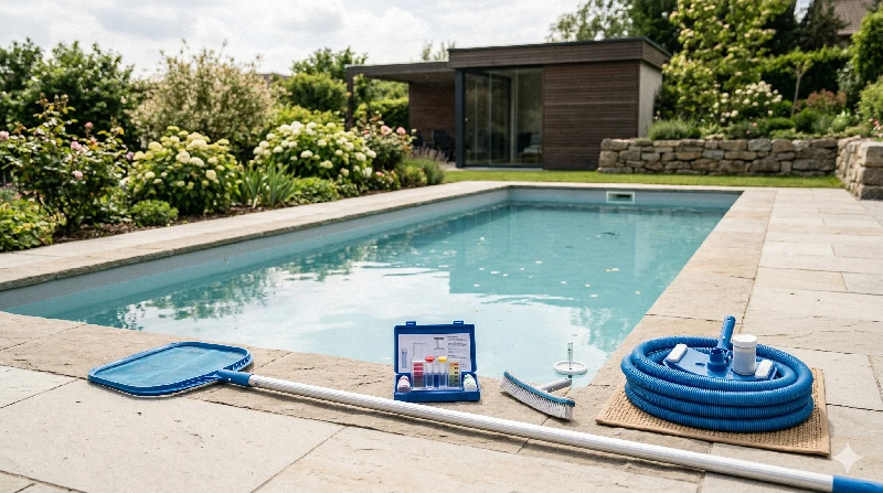 Remise en route de piscine au printemps avec contrôle de l’eau et préparation du bassin